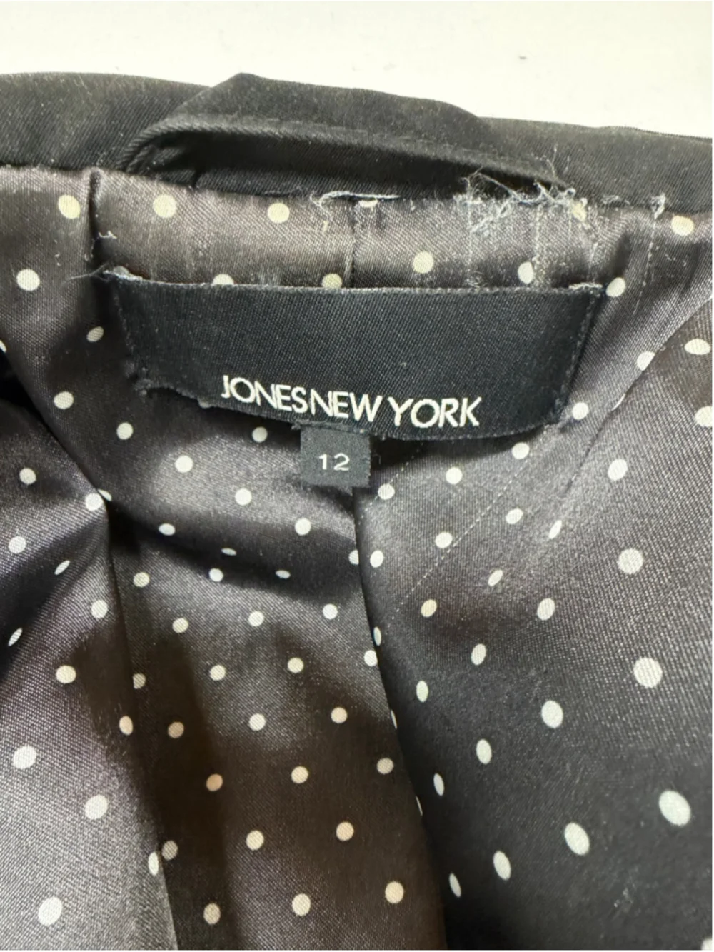 Women's Jones New York Black Blazer Jacket, Size 12, Polka Dot Lining
